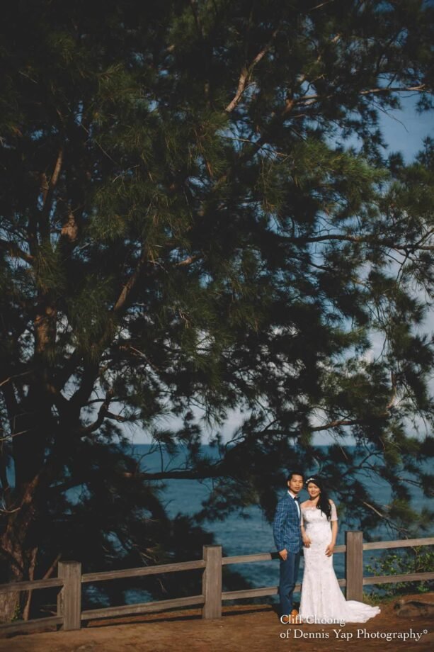 Malaysia Best Prewedding Destination Kota Kinabalu Engagement Photography Cliff Choong wedding photographer nature beach cloud blue sky kiss couple hug veil bridal gown