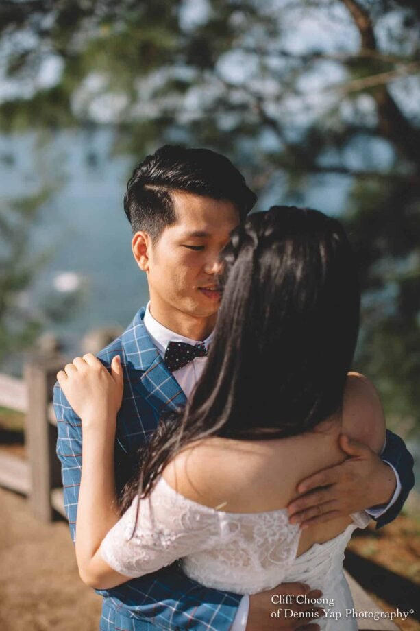 Malaysia Best Prewedding Destination Kota Kinabalu Engagement Photography Cliff Choong wedding photographer nature beach cloud blue sky kiss couple hug veil bridal gown