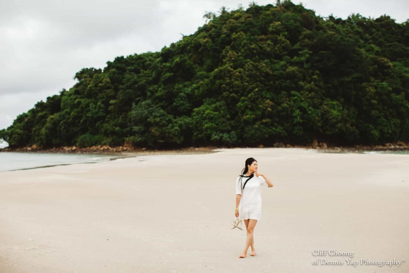 Malaysia Best Prewedding Destination Kota Kinabalu Engagement Photography Cliff Choong wedding photographer nature beach cloud blue sky kiss couple hug veil bridal gown