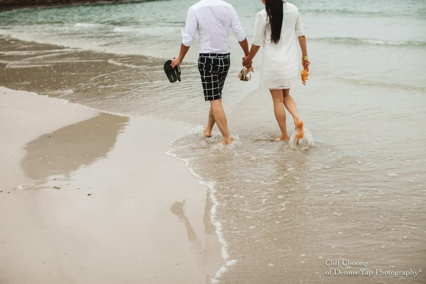 Malaysia Best Prewedding Destination Kota Kinabalu Engagement Photography Cliff Choong wedding photographer nature beach cloud blue sky kiss couple hug veil bridal gown