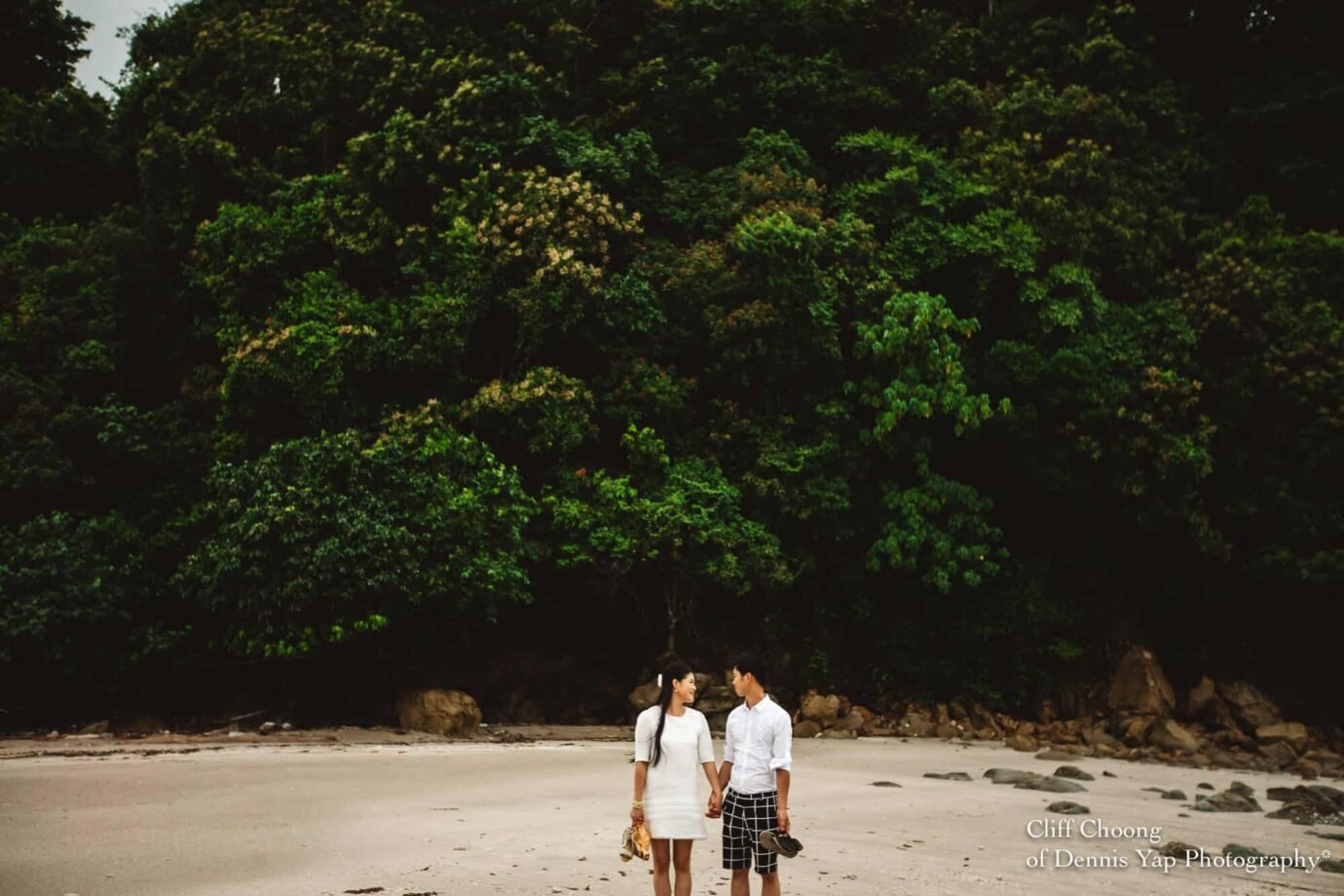 Malaysia Best Prewedding Destination Kota Kinabalu Engagement Photography Cliff Choong wedding photographer nature beach cloud blue sky kiss couple hug veil bridal gown