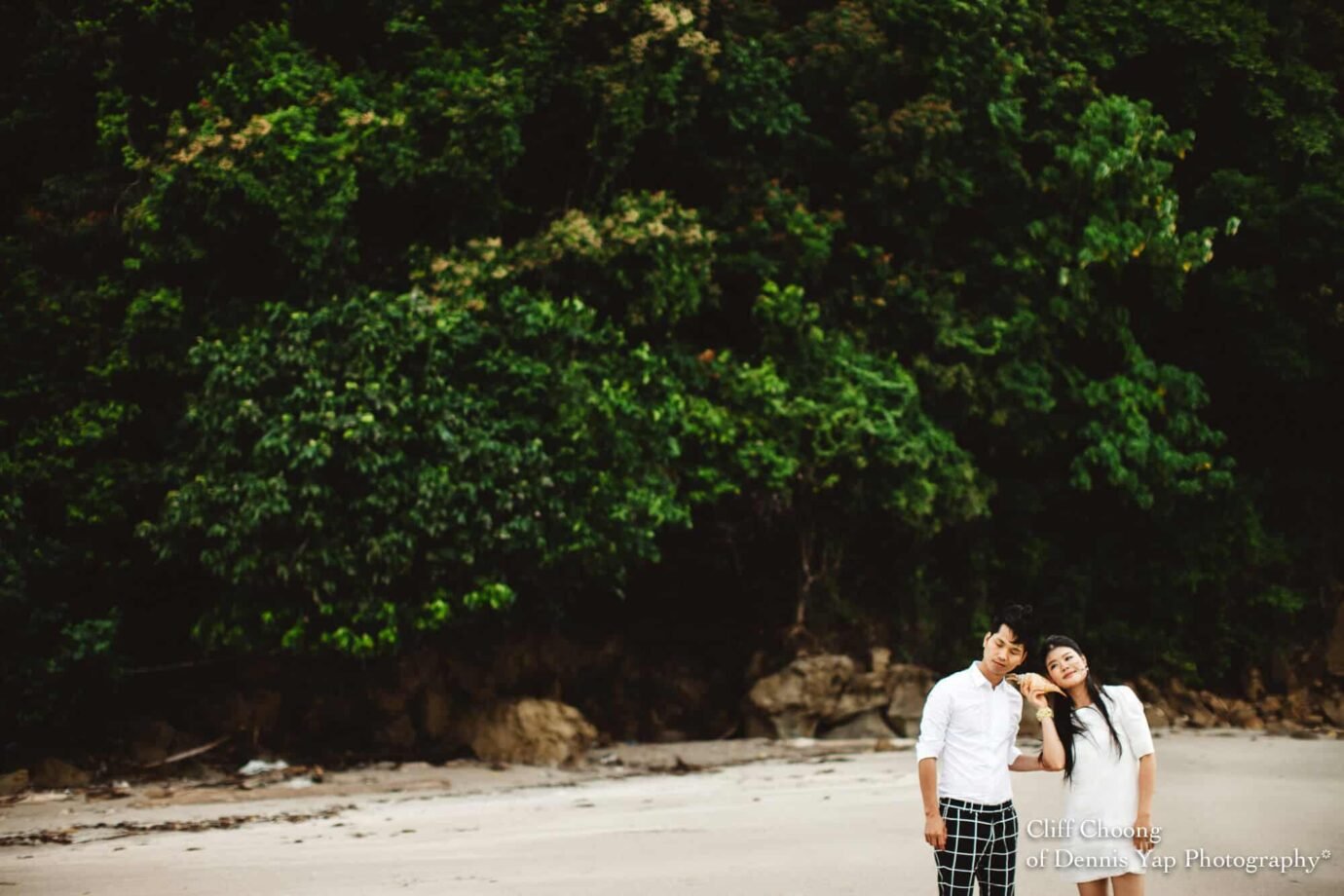 Malaysia Best Prewedding Destination Kota Kinabalu Engagement Photography Cliff Choong wedding photographer nature beach cloud blue sky kiss couple hug veil bridal gown