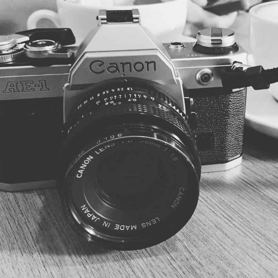 SLR Canon AE-1 fil camera vintage black and white manual camera