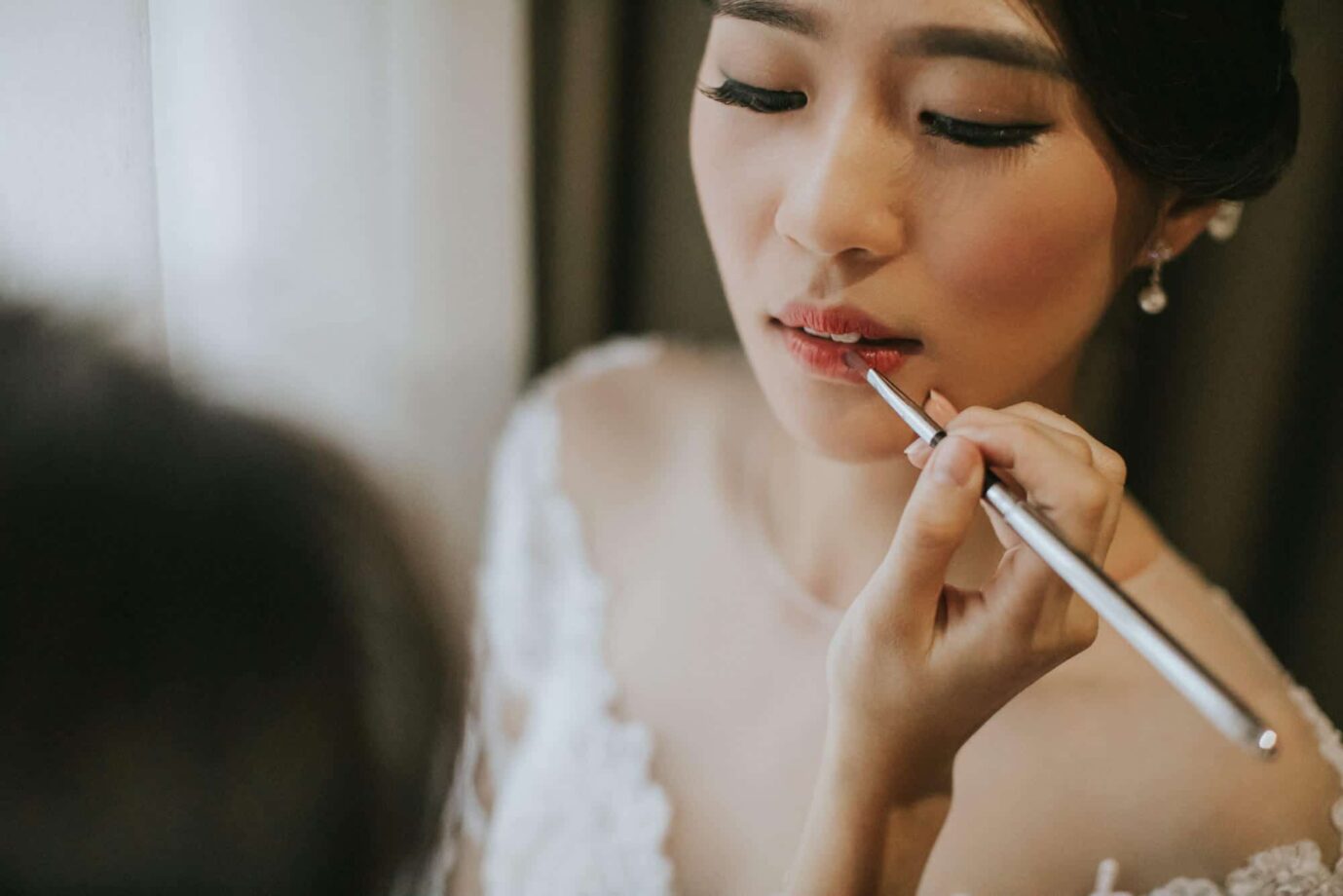 fairy tail beautiful wedding gown dress Malaysia Classic Simple elegant Wedding St. Andrew Presbyterian Church Kuala Lumpur Cliff Choong Photography bride bridesmaids groom getting ready makeup lips red white