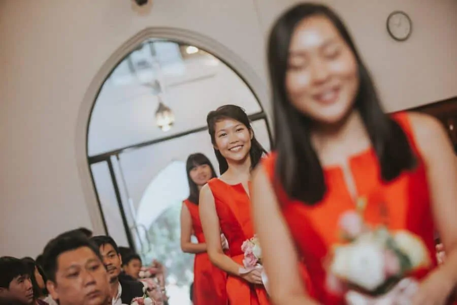 Bridesmaids Marching In Wedding St. Andrew Church Kuala Lumpur Malaysia Destination Cliff Choong Photography Classic Simple elegant 