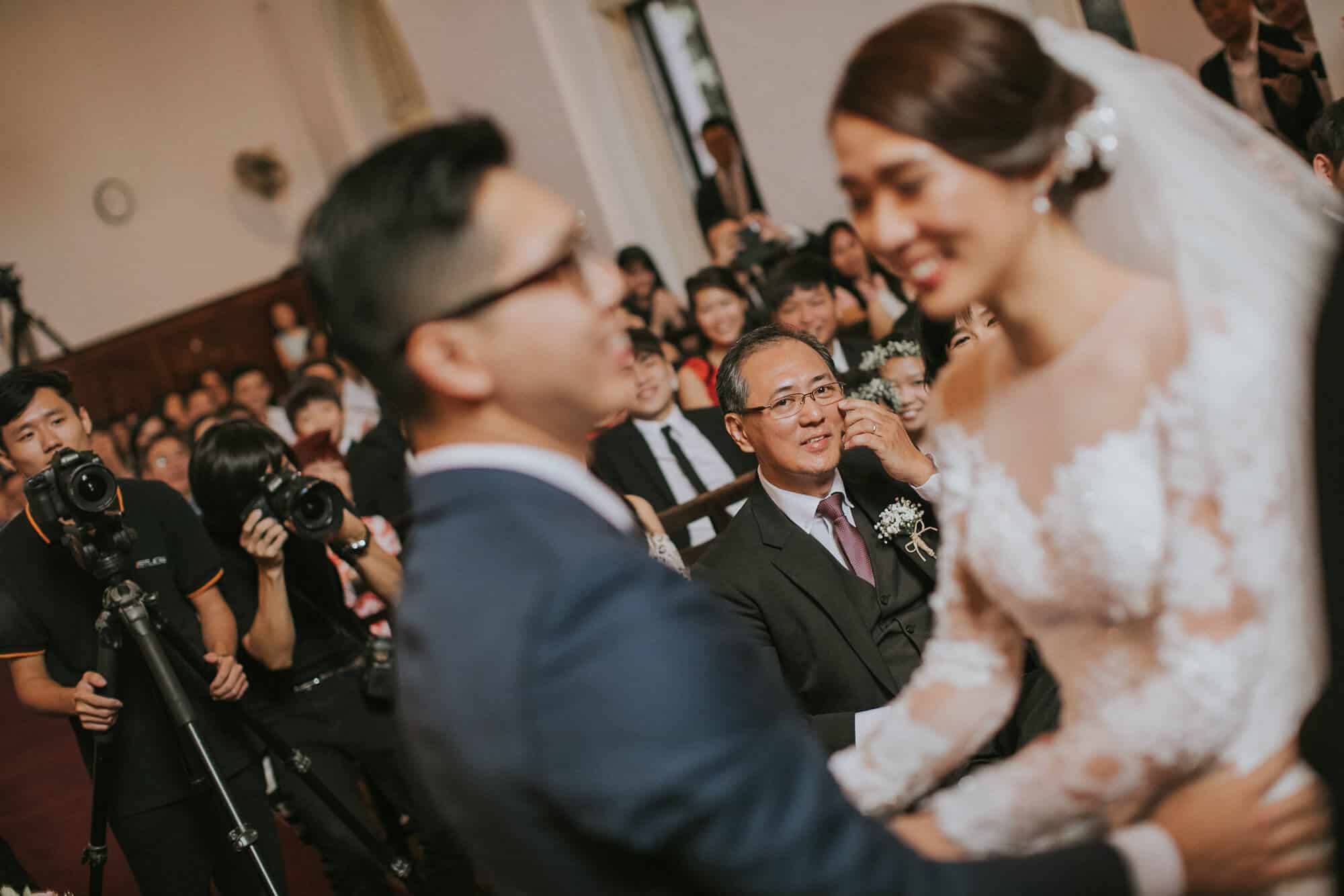 Bride's father emotional moment at the Wedding St. Andrew Church Kuala Lumpur Malaysia Destination Cliff Choong Photography