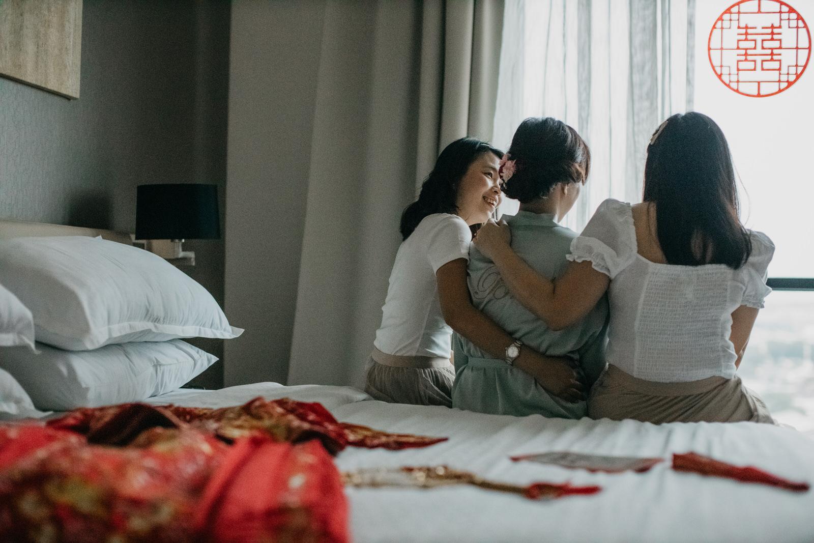 Bride on Robe Moment Shot with Bridesmaids ready Wedding in Kuala Lumpur