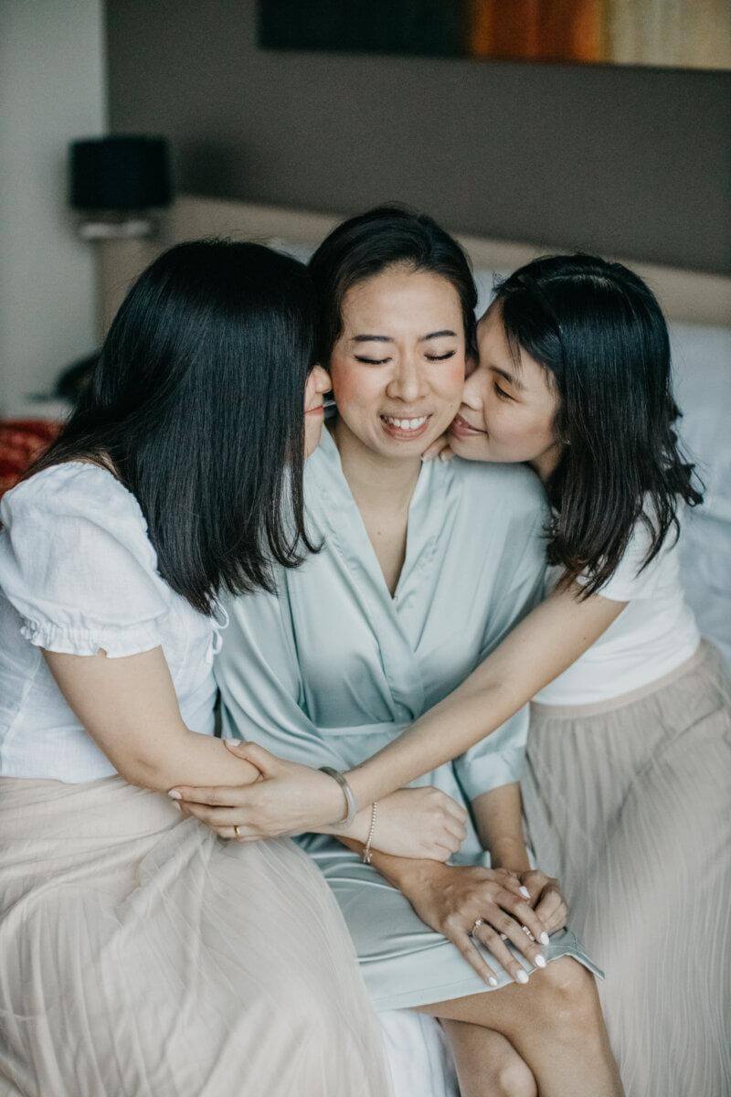 Bride on Robe Moment Shot with Bridesmaids ready Wedding in Kuala Lumpur