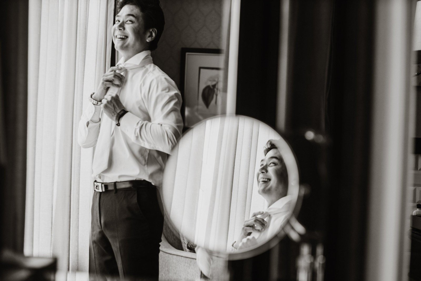 japanese groom getting ready from Tokyo actual day The Majestic Hotel Kuala Lumpur Cross cultural wedding japnese malaysian