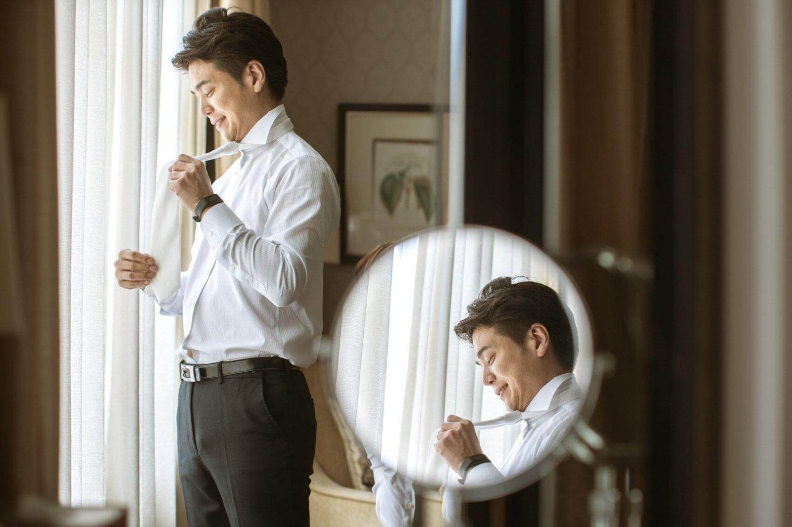 japanese groom getting ready from Tokyo actual day The Majestic Hotel Kuala Lumpur Cross cultural wedding japnese malaysian