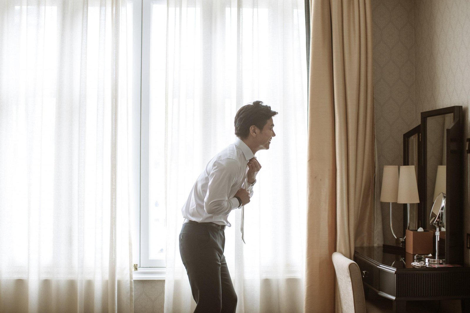 japanese groom getting ready from Tokyo actual day The Majestic Hotel Kuala Lumpur Cross cultural wedding japnese malaysian