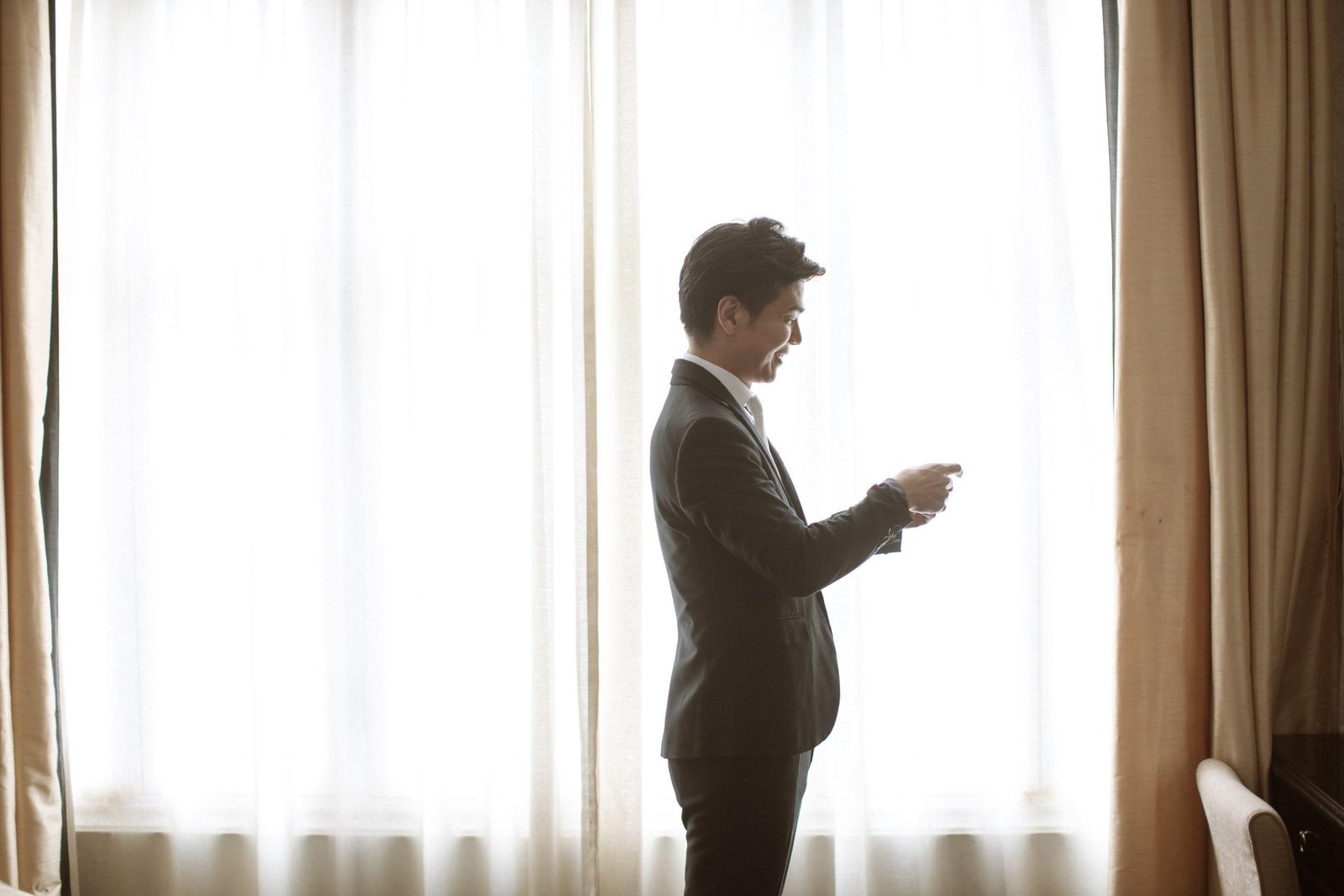 japanese groom getting ready from Tokyo actual day The Majestic Hotel Kuala Lumpur Cross cultural wedding japnese malaysian