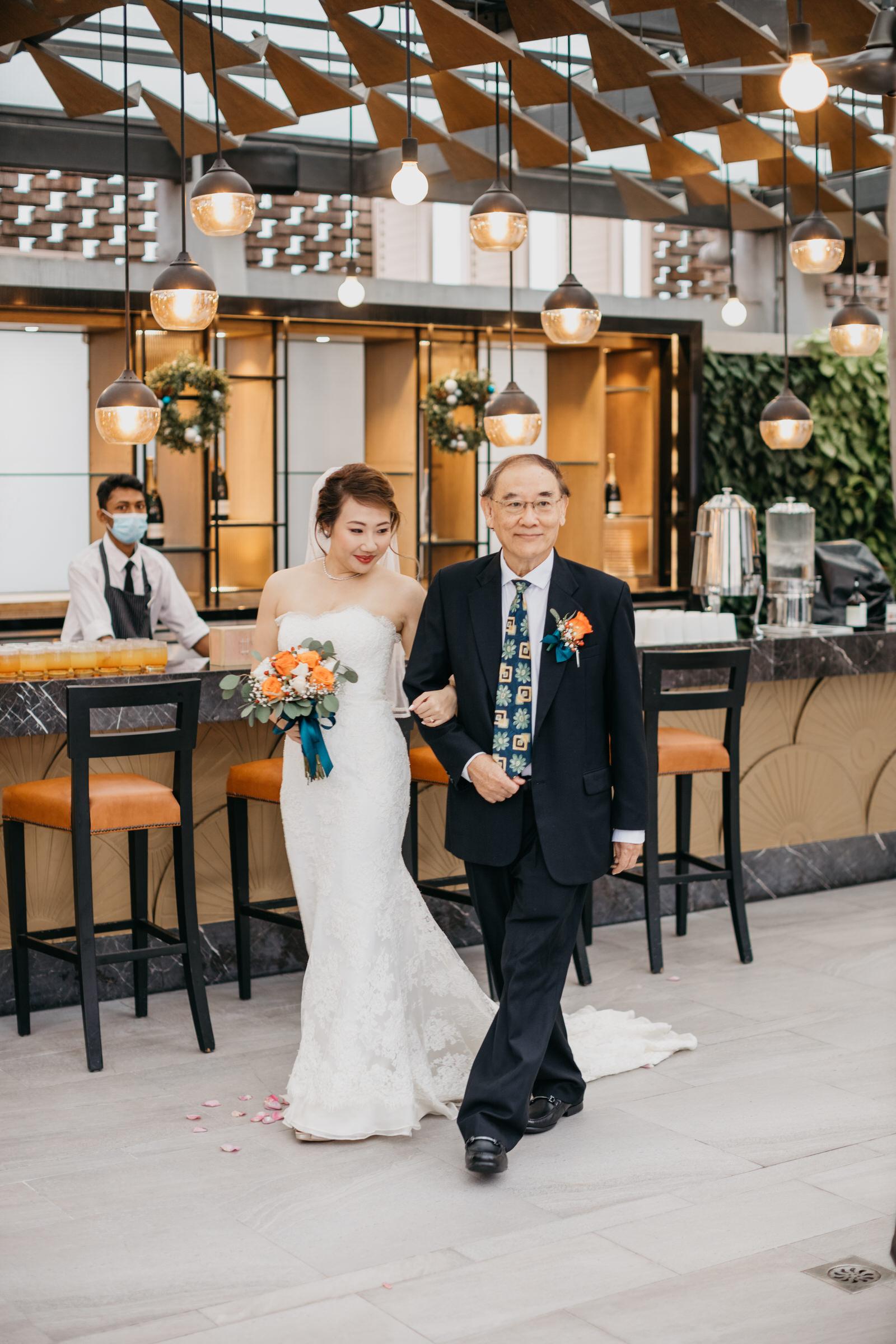 Father & Bride March In Boho Deco Rooftop Poolside Wedding at Hotel Stripes Kuala Lumpur MCO2.0 Cliff Choong Photography Malaysia Covid19 ROM 