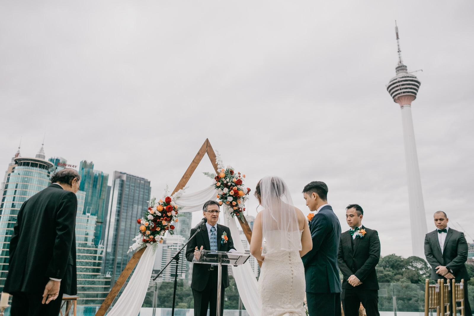 Father & Bride March In Boho Deco Rooftop Poolside Wedding at Hotel Stripes Kuala Lumpur MCO2.0 Cliff Choong Photography Malaysia Covid19 ROM 