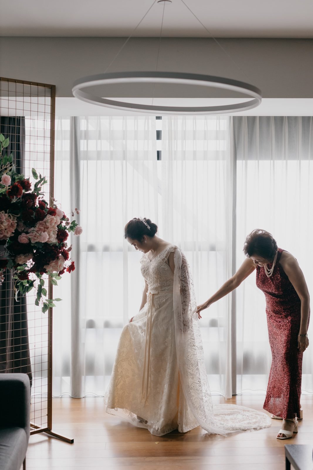 bride getting ready photo Lee and Emily's wedding celebration at the Element Hotel Kuala Lumpur